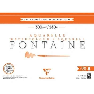 Abbildung von Clairefontaine 975511C Aquarellblock Fontaine satiniert, 31x41cm, 20 Blatt, 300g, geleimt, ideal für Nasstechniken, 1 Block