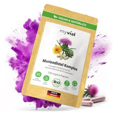 Abbildung von Bio Mariendistel Komplex Kapseln Mariendistel, Artischocke &amp; Löwenzahn 120 vegane Kapseln, hochdosiert 800 mg Tagesdosis, plastikfrei produziert in Deutschland
