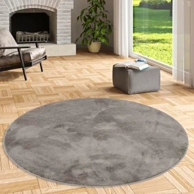 Abbildung von Pergamon Luxus Super Soft Hochflor Langflor Teppich Rund Flauschig Weich Wohnzimmer Schlafzimmer Melia Grau