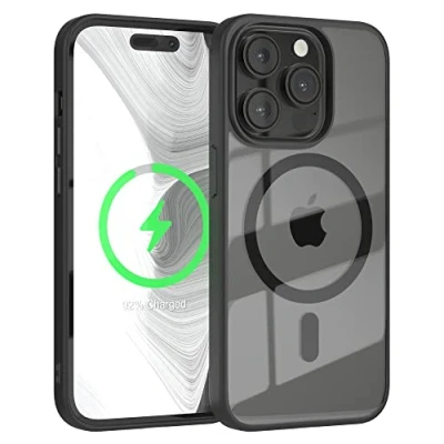 Abbildung von EAZY CASE Crystal TPU Hülle kompatibel mit iPhone 14 Pro Qi Charging, Silikon Kameraschutz, Slimcover, Handyhülle, Silikonhülle, Bumper, Durchsichtig, Transparent/Schwarz