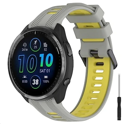 Abbildung von GIOPUEY Armband Kompatibel mit Garmin Forerunner 965/955/945/745, Weiches TPU [Farbdesign spleißen] Ersatzarmband Grey/Yellow