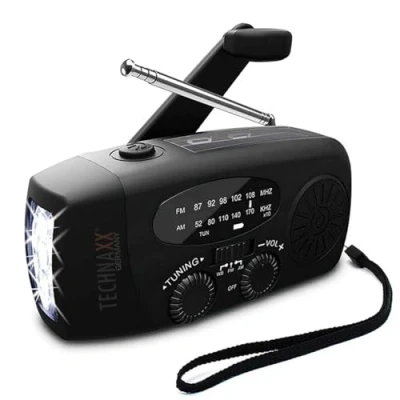 Abbildung von Technaxx Kurbelradio mit Handyladefunktion Solar Radio TX 238 Tragbares Baustellenradio Notfallradio LED Taschenlampe, USB A Ausgang zum Laden von Mobilgeräten, Solarpanel,Handschlaufe