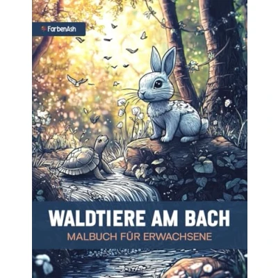 Abbildung von Waldtiere am bach malbuch für erwachsene: Ein meditatives Buch mit entzückenden Waldkreaturen wie Bären, Vögeln, Hirschen und mehr