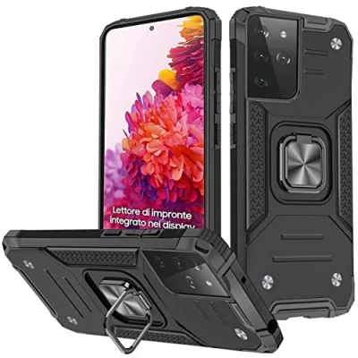 Abbildung von KANSi Hülle kompatibel für Samsung Galaxy S21 Ultra 5G, Silikon TPU Hart PC Handy Hüllen 360 Grad Drehbar Ringhalter Bumper Stoßdämpfung Schutzhülle Schwarz