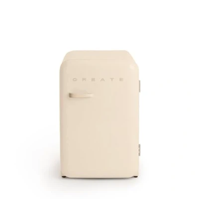 Abbildung von CREATE / RETRO FRIDGE 83.5 SAND/Kühlschrank in Cremeweiß, Griff Sand 98W, niedriger Verbrauch, 2 Ablagen, Temperaturregler, Flaschenhalter, 56x54x84cm