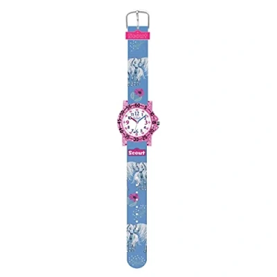 Abbildung von Scout Quarzuhr Pferde und Blumen mit Textil, blau, pink