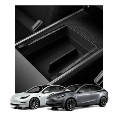 Abbildung von Spigen Tesla Model 3 2021 2023 Y Armlehnen Mittelkonsolen Organizer für und Zubehör Carbon Edition
