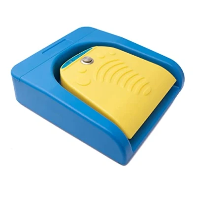 Abbildung von System S Bluetooth Fußpedal kabellos mit extra Taste USB Typ C für PC Hotkeys Blau Gelb