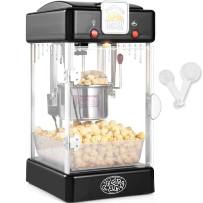 Abbildung von VEVOR Popcornmaschine Popcornautomat Popcorn Maker, 300 W 2,5 oz Kessel ergibt 4 Qt pro Ladung, mit PP Tür, inkl. 2 Schaufeln und Tablett, Kino Stil Schwarz