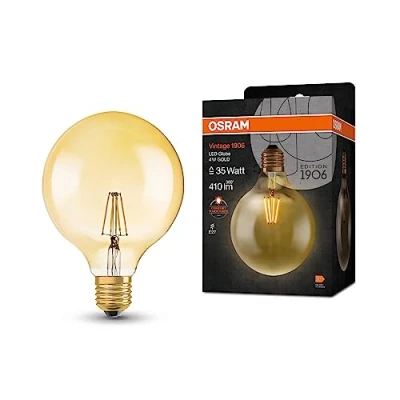 Abbildung von OSRAM Vintage 1906 Classic Globe125 FIL LED Lampe, E27, Kugelform, gold, 4W, 410lm, 2400K, warmweiße Komfortlichtfarbe, sehr geringer Energieverbrauch, lange Lebensdauer