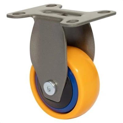 Abbildung von WAGNER Design 3C Bockrolle/Apparaterolle/Transportrolle/Möbelrolle gelb/blau, Softlauffläche, Durchmesser Ø 50 mm, Bauhöhe 75 Anschraubplatte x 60 Tragkraft kg 01245001