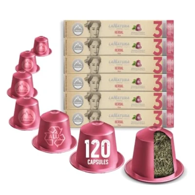 Abbildung von La Natura Lifestyle 120 x Kräutertee in Aluminiumkapseln, kompatibel mit Nespresso®3 Kapselmaschinen, 100% Recyclebar, meisterhafte Kombination aus ausgewählten Kräutern, zarten Blüten und aromatische