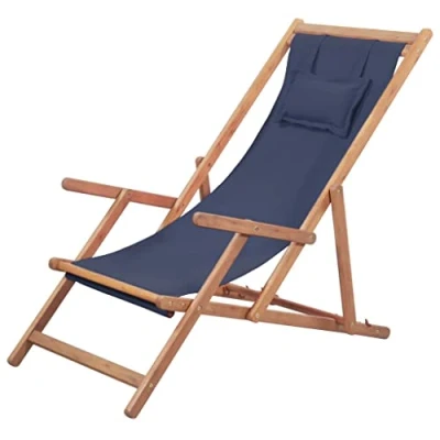 Abbildung von vidaXL Holz Liegestuhl Stoff Blau Sonnenliege Strandliege Gartenliege Liege