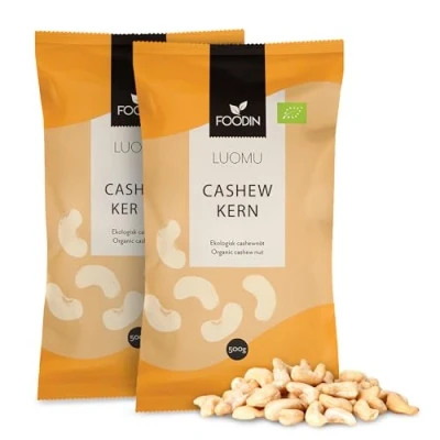 Abbildung von FOODIN Cashewnüsse Bio, 2x500g ganze Cashewnüsse, gute Quelle für Eiweiß &amp; ungesättigte Fette, 100% aus biologischem Anbau, glutenfreier und veganer Snack, (2x500g)