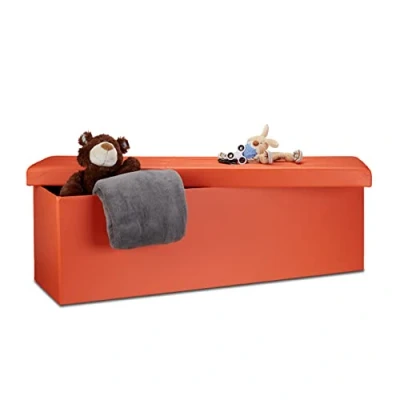 Abbildung von Relaxdays Faltbare Sitzbank HxBxT 38 x 114 cm, XL Kunstleder Sitztruhe, Aufbewahrungsbox mit Stauraum, Orange