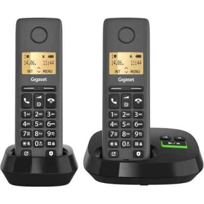 Abbildung von Gigaset PURE 120A Duo 2 schnurlose Telefone mit Anrufbeantworter ECO DECT Anrufschutz beleuchtetes Display hörgerätekompatibel, anthrazit schwarz [Kompatibel in DE, IT, FR, NL, BE, Che, AUT]