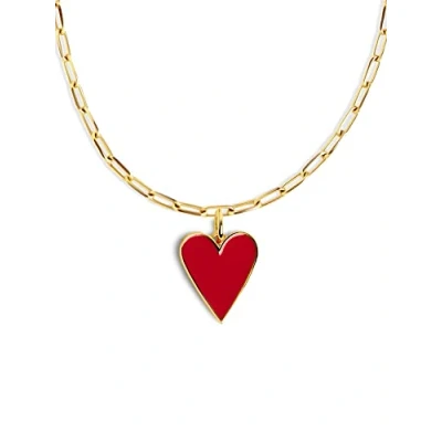 Abbildung von SINGULARU Lovely Heart Red Enamel Halskette. Messing mit 18 Kt Vergoldeter Beschichtung und Emaille. Schmuck für Damen.