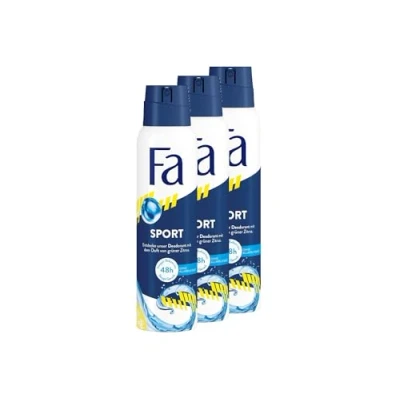Abbildung von FA Deospray Sport (3x 150ml), Deodorant mit dem belebend frischen Duft von grünem Zitrus, Vegane Formel, stoppt Bakterien, ohne Aluminiumsalze, bis zu 48h Deo Schutz