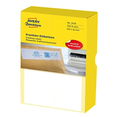 Abbildung von AVERY Zweckform 3428 Frankier Etiketten (für Frama, Papier matt, 150 x 45 mm) 500 Stück weiß
