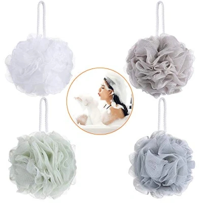 Abbildung von Badeschwamm 4 Stück, Mesh Duschschwamm Bad Dusche Sponge Soft Körper Luffa Schwamm Seifschwamm Puff, Groß Waschschwamm/Massageschwamm/Peelingschwamm für Frauen Männer Peeling Beruhigen