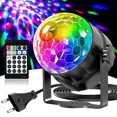 Abbildung von Gobikey Discokugel, 360 Rotierende Musikgesteuert Discolicht Partylicht Mit Fernbedienung und 2M Steckerkabel 15 Farbe RGBP Lichteffekte Diskokugel für Zuhause Kinder Geburtstag Party Weihnachten