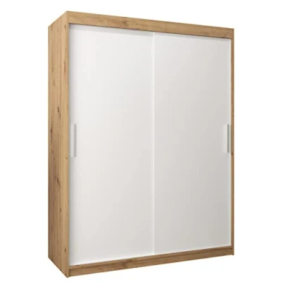 Abbildung von MEBLE KRYSPOL Tokyo 150 Kleiderschrank mit Zwei Schiebetüren für Schlafzimmer moderner Aufbewahrungsschrank Kleiderstange und Regalen 150x200x62cm Artisan + Mattweiß