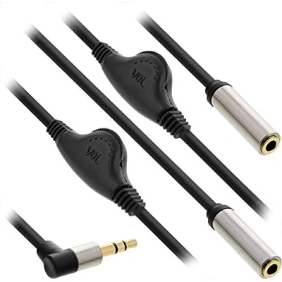 Abbildung von InLine 99253A Slim Audio Y Kabel Klinke 3,5mm ST an 2x BU, mit Lautstärkeregler, 0,25m