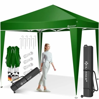 Abbildung von KESSER® Pavillon Faltpavillon 3x3m Pop Up Gartenpavillon Höhenverstellbar Stabil Wasserdicht Winterfest Partyzelt Festzelt UV Schutz 50+ inkl. Tasche mit Rollen &amp; Bodenanker Grün