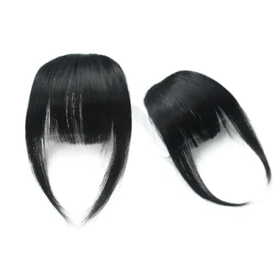 Abbildung von Fransenhaar mit Bügeln Clip in Pony Echtes Echthaar Flat Bangs Haarverlängerungen, 1b # Schwarze Farbe