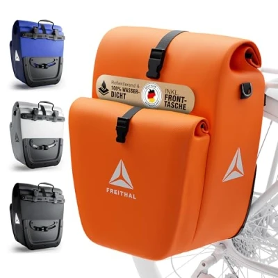 Abbildung von FREITHAL Gepäckträgertasche mit Fronttasche Aus recyceltem Gewebe [33L] Verwendbar als &amp; Umhängetasche 100% wasserdichte Reflektierende Fahrradtasche Gepäckträger
