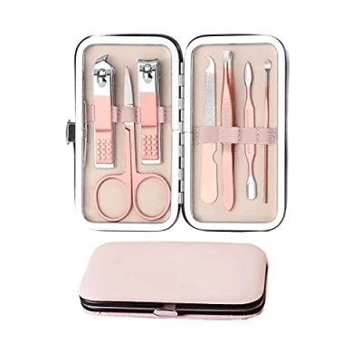 Abbildung von JeoPoom Maniküre Set[7 Stücke], Pediküre Kit, Nagelknipser Set, Nagel Schere Nagelpflege Etui, Professionelle Edelstahl Nagelknipser, Werkzeuge für Reise (Rosa)