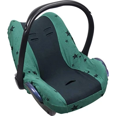 Abbildung von Original Dooky Seat Cover Schonbezug Green Stars für Babyschale Universalgröße geeignet 3 und 5 Punkt Gurtsystem Autositz, Altersgruppe 0+, grün