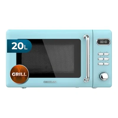 Abbildung von Cecotec Digitale Mikrowelle mit Grill Proclean 5110 Retro Blue, 700 W in 5 Stufen, Timer bis 60 Minuten, 8 Programme und Auftaumodus, Vintage Design Blau