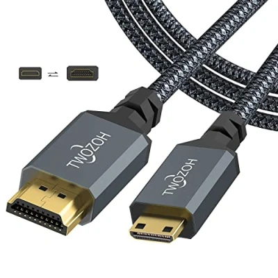 Abbildung von Twozoh Mini HDMI auf Kabel 5M, geflochtenes Kabel, unterstützt 3D, 4K/60Hz, 1080p, 720p