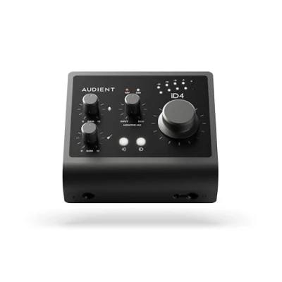 Abbildung von Audient Audiointerface iD4 MKII, Class A Konsolen Mikrofon Vorverstärker (High Speed USB C, Monitor Mix und Panning Funktion, 2 Kopfhörerausgänge, Mac/PC/iOS kompatibel), Schwarz, iD MKII