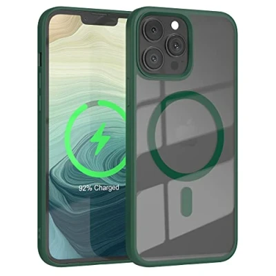 Abbildung von EAZY CASE Crystal TPU Hülle kompatibel mit iPhone 13 Pro Max Qi Charging, Silikon Kameraschutz, Slimcover, Handyhülle, Silikonhülle, magnetische Ladehülle, Transparent/Nacht Grün