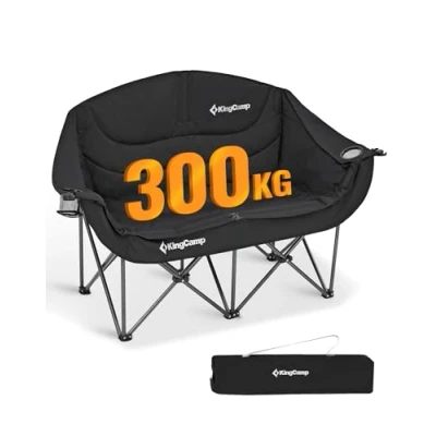 Abbildung von KingCamp Campingstuhl Faltbar für 2 Personen, Camping Sofa Couch Klappbar Sitzer, Doppelter Klappstuhl mit Armlehne, Gartenstuhl Gepolstert Hochlehner Outdoor Balkon, 300 kg Schwarz