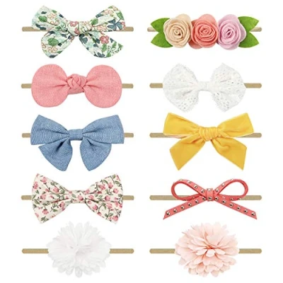 Abbildung von DRESHOW 10 Stück Baby Haarband Stirnbänder Mädchen Nylon Stirnband Neugeborene Kleinkinder Haarbänder und Bögen Kinder Haarschmuck