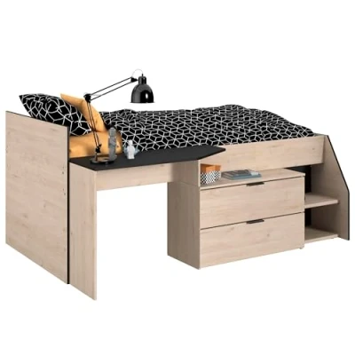 Abbildung von Parisot Hochbett &quot;Milky&quot;, mit kleiner Arbeitsfläche und Kommode, extra Stauraum