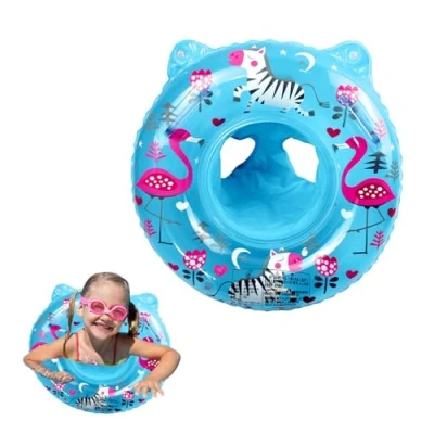 Abbildung von ARTGUTS Aufblasbarer Baby Schwimmringe, Schwimmhilfe Ring,Schwimmsitz Kinder mit Cartoon Print, Schwimmsitz für Kinder, Float Schwimmreifen Kleinkind (Flamingo Blau)