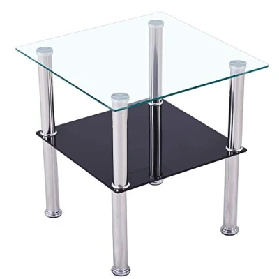 Abbildung von CasaXXl Couchtisch Glas mit Sicherheitsglas &amp; Facettenschliff Glastisch perfekt geeignet als Beistelltisch/Wohnzimmertisch 40x40x47cm (Eckig, Schwarz)