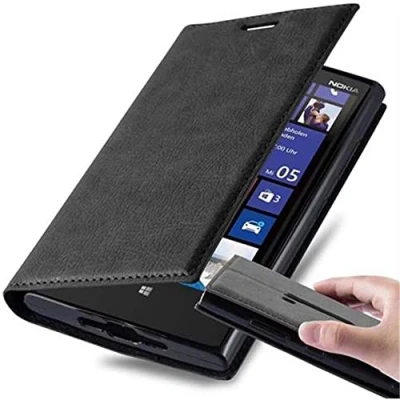 Abbildung von Cadorabo Hülle kompatibel mit Nokia Lumia 920 aus Premium Kunst Leder Flip Klappbare Stoßfeste Magnetische [Standfunktion] [Kartenfächern] Cover für Tasche in Schwarz