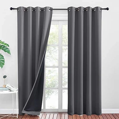 Abbildung von PONY DANCE Dicke Vorhänge Kälteschutz Thermovorhang Doppellagige Verdunklungsvorhänge Grau Ösenschal 2er Set H 245 x B 140 cm Verdunkelnde Gardinen Schlafzimmer Lichtundurchlässig
