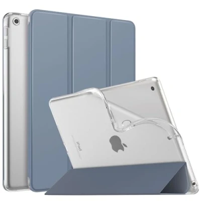 Abbildung von MoKo Hülle Kompatibel mit Neu iPad 9./8./7. Generation (2021/2020/2019), 10,2 Zoll Ständer, TPU Transluzent Matt Rückseite Cover Auto Schlaf/Aufwach Funktion, Grauviolett