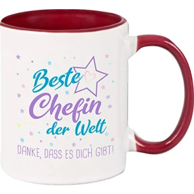 Abbildung von ShirtInStyle, Geschenkset, Tasse beste Chefin der Welt, danke das es dich gibt! Farbe weinrot