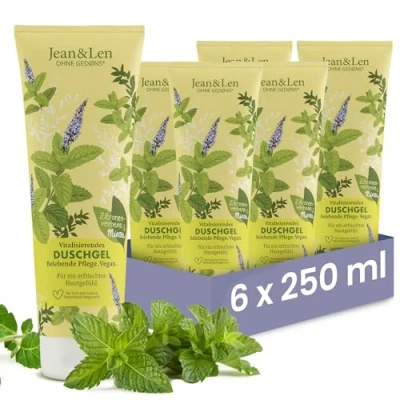 Abbildung von Jean &amp; Len Vitalisierendes Duschgel Zitronenverbene Minze, im praktischen Set, sanftes Reinigungserlebnis, frischer Duft, ohne Mikroplastik Mineralöl, vegan shower gel, 6 x 250 ml