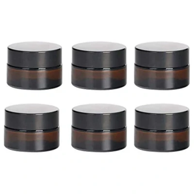 Abbildung von ToKinCen 6 Stück 5ml Amber Glas Leerdose klarer Tiegel Cremedose Leer Nachfüllbare Behälter Braunen Glasbehälter mit Deckel und Liner für Kosmetik Cremes Lotionen ätherische Öle Pulver