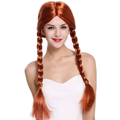 Abbildung von WIG ME UP 90958 ZA131 Perücke Damen Fasching Karneval zwei geflochtene Zöpfe Mittelscheitel rot 60 cm