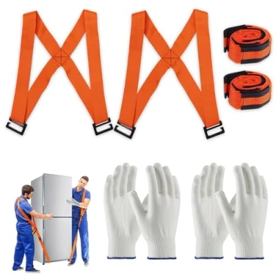 Abbildung von 2 Personen Tragegurt Set für Umzug Ergonomischer Transportgurt und Hebegurt, Ideal zum Heben von Möbeln Haushaltsgeräten, Tragkraft bis zu 370 kg, Länge 3,7 m Inkl. Paar Schutzhandschuhe