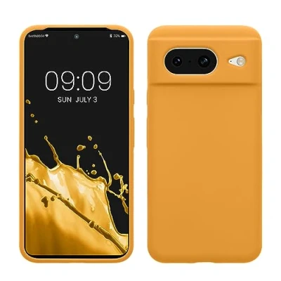 Abbildung von kwmobile Hülle kompatibel mit Google Pixel 8 Silikon Handy Case Handyhülle weiche Oberfläche kabelloses Laden Mango